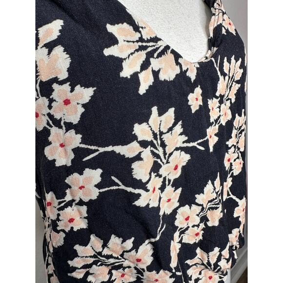 Boho Floral Braided Twist Back Tank Top XS Black Peach Cream Linen Summer Look - Picture 6 of 15